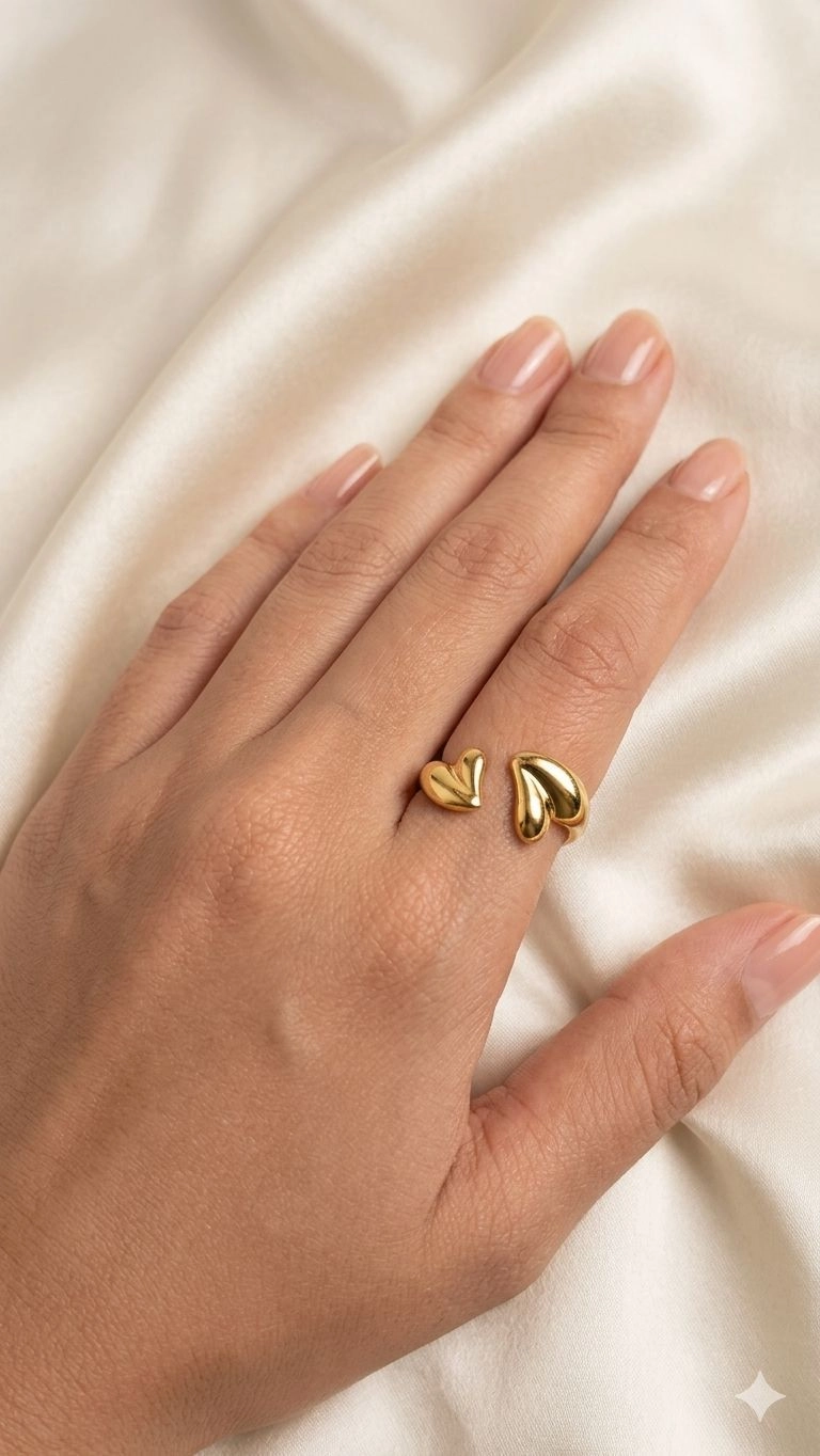 Double heart themed adjustable ring