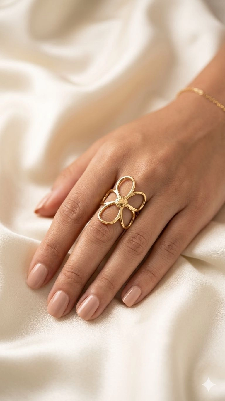 Floral theme adjustable ring