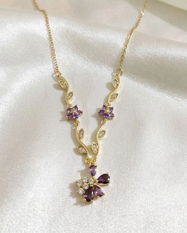Purple floral vine necklace