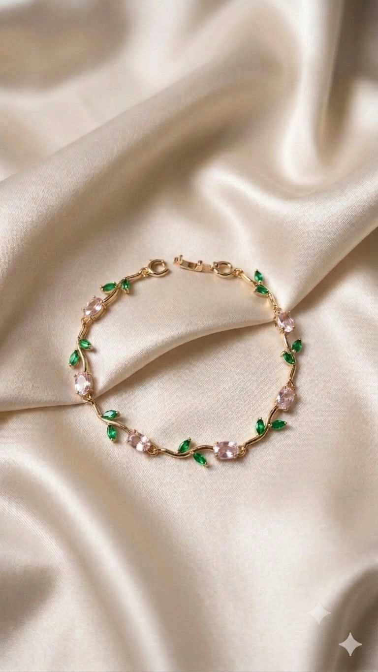 Pink and green tulip bracelet