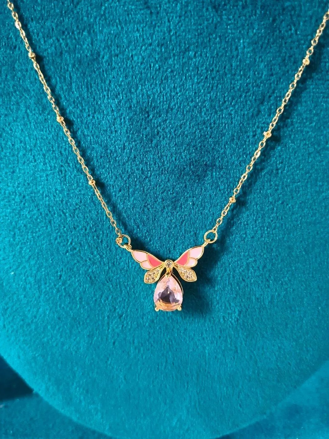 Pink butterfly necklace 2