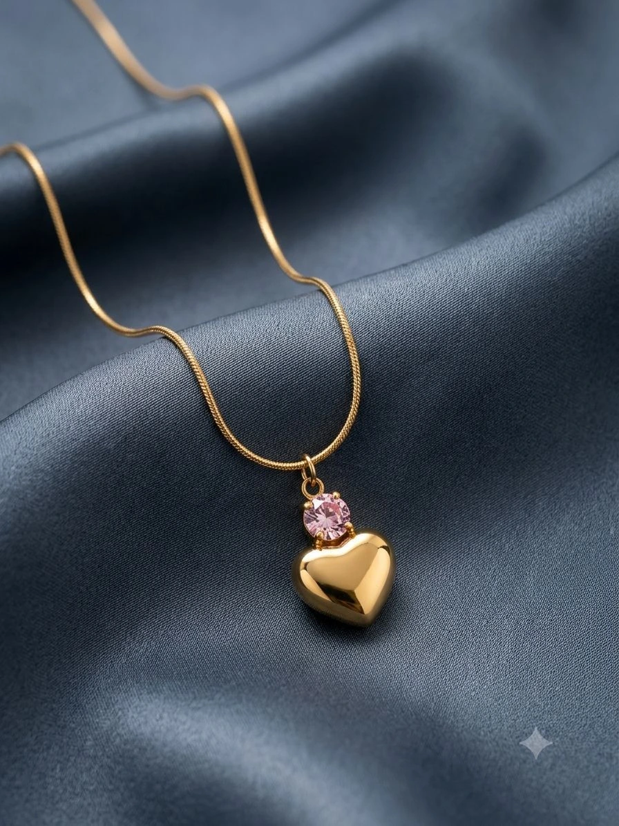 Pink stone heart pendant necklace