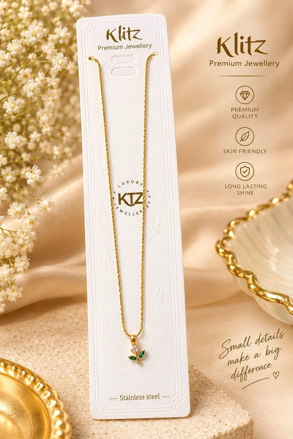 White n green tulip neck chain