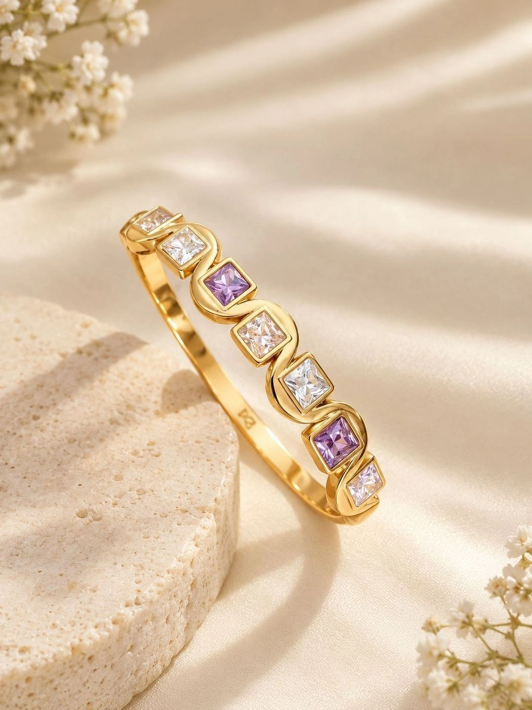 Purple white stone bangle( size2.2) 1