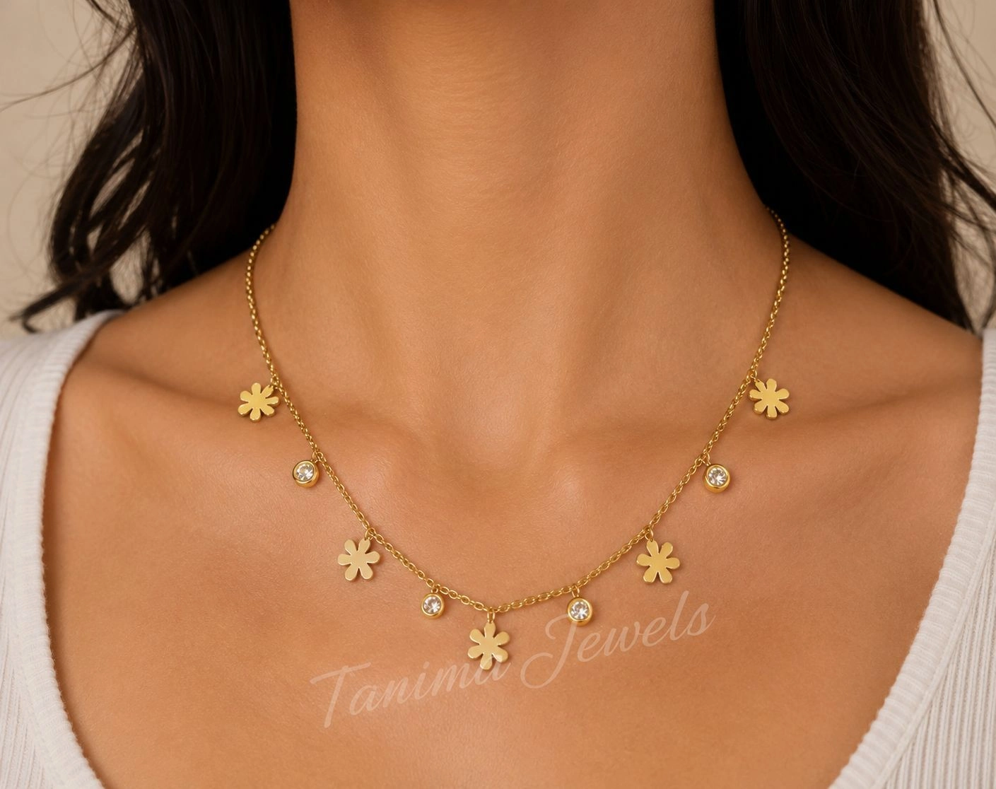 Antitarnish Necklace Flower and Stone