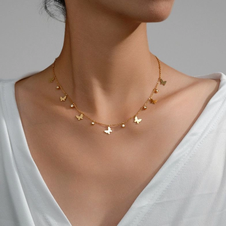 Antitarnish Butterfly & Stone Necklace