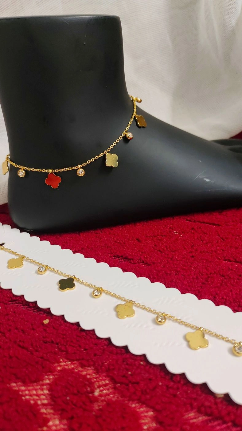 Antitarnish clover & stone kids Anklet