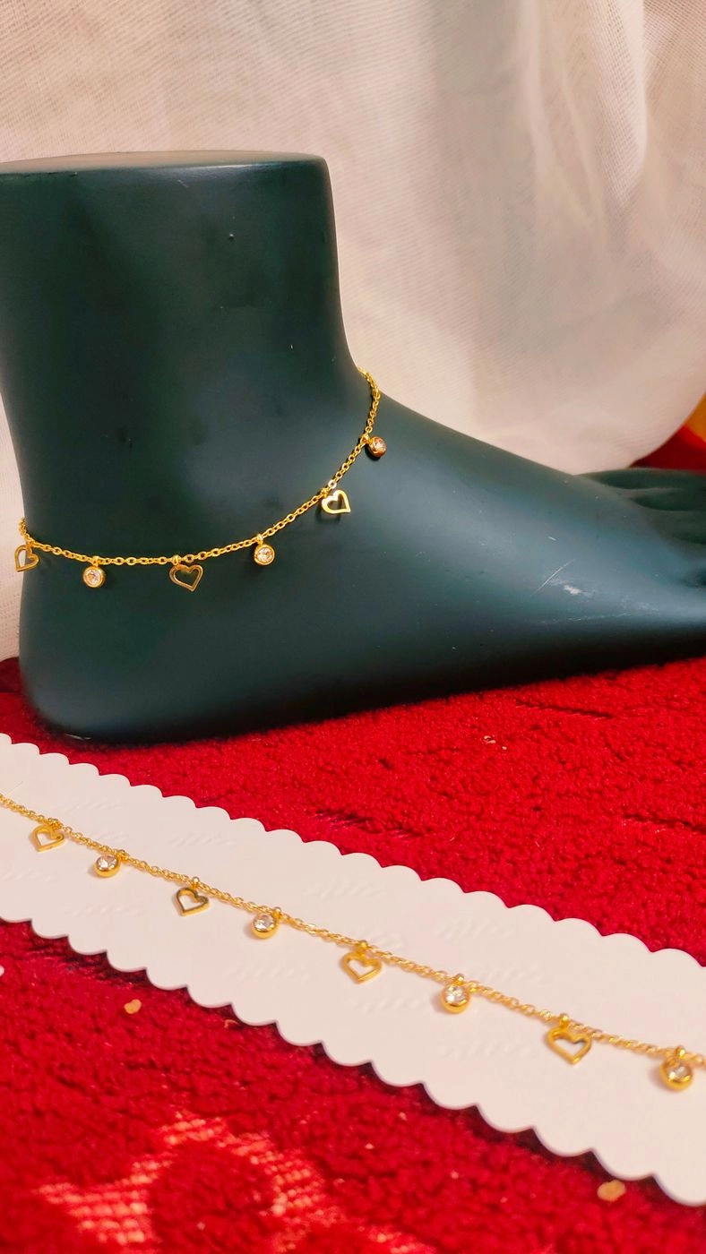 Antitarnish Heart & stone kids Anklet