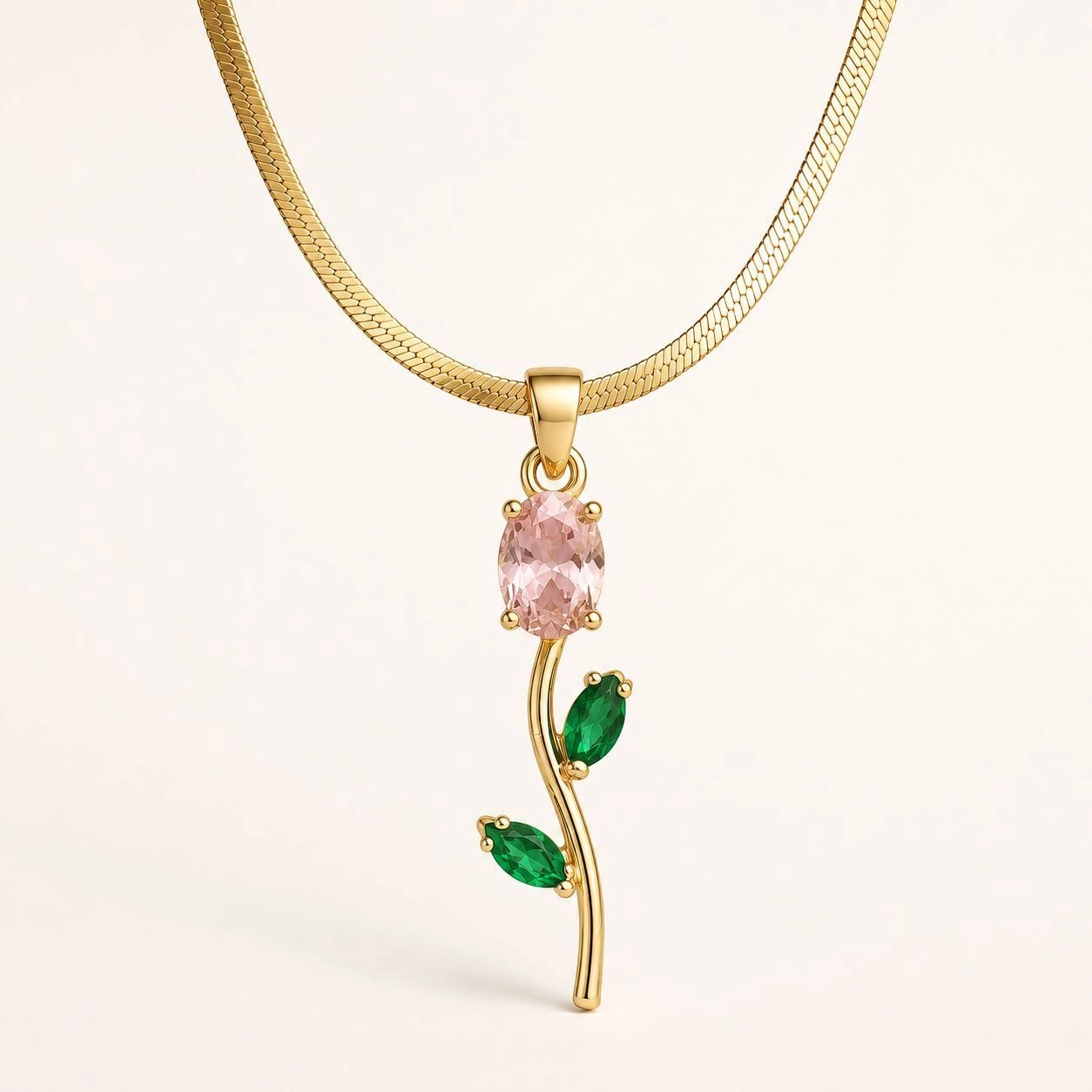 Tulip Pendant Necklace - Rose and Green