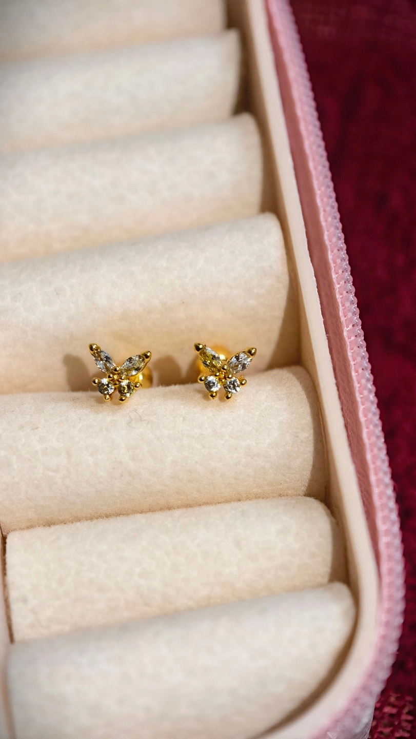 Butterfly Ball back Stud Earrings