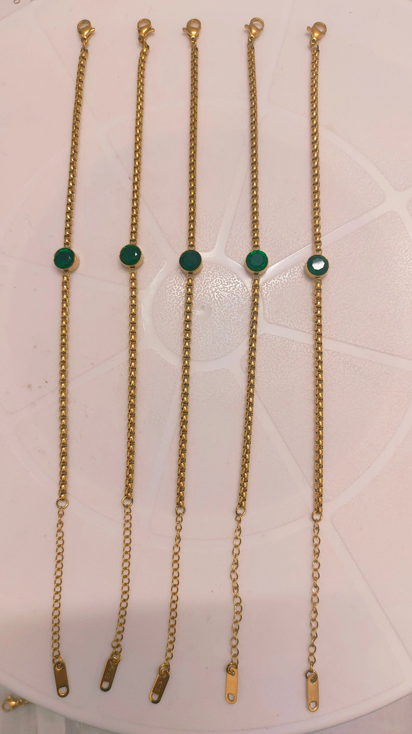 Antitarnish Kids Green Stone Anklet