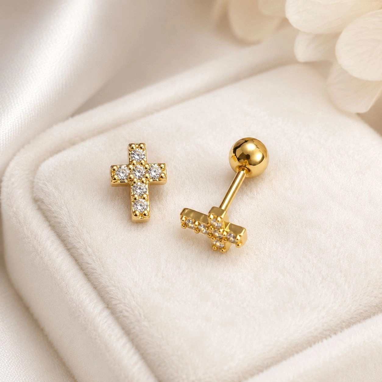 Antitarnish Ball Back Tiny Cross Stud