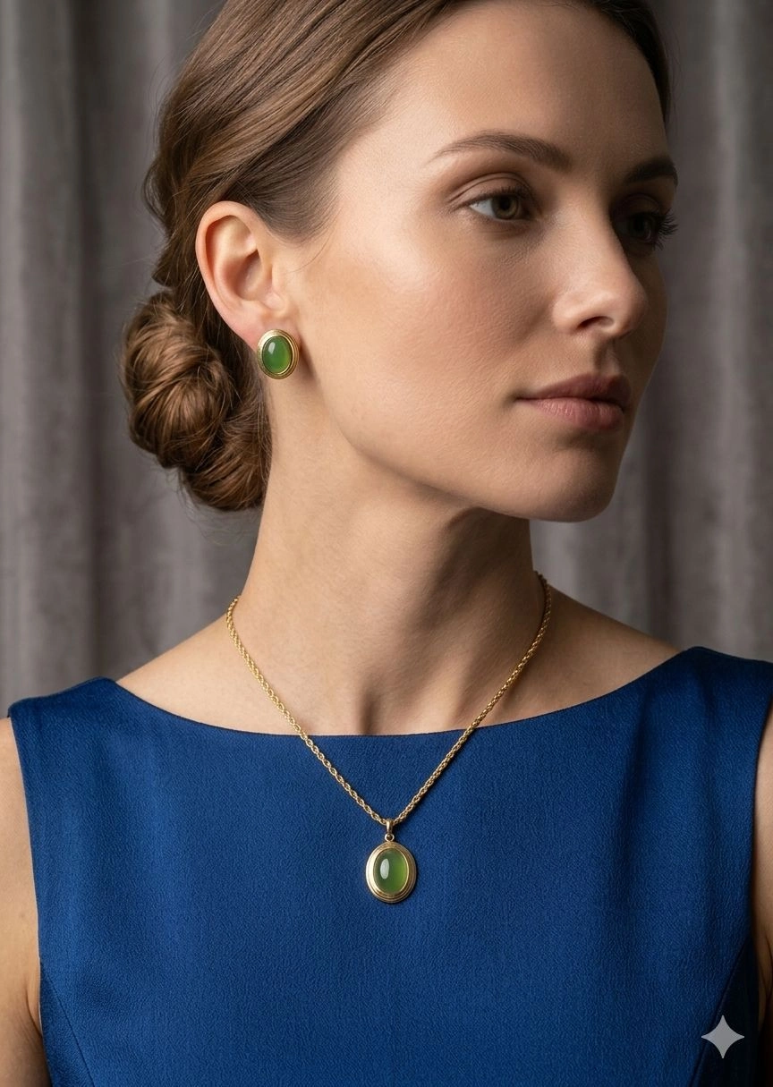 Jade Lagoon double layered necklace set with earrings