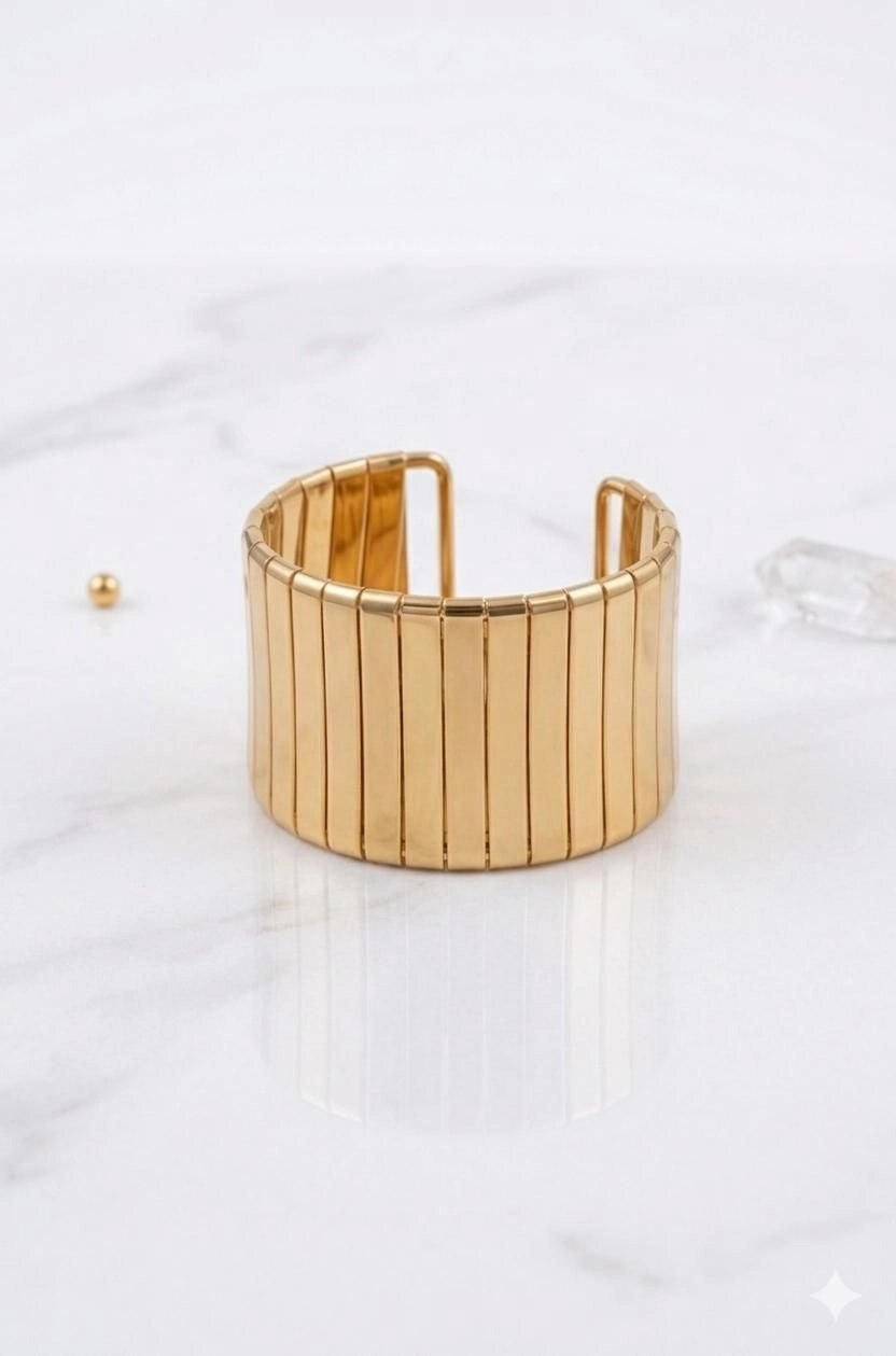 Architectural Gold Ribbed Cuff Bracelet