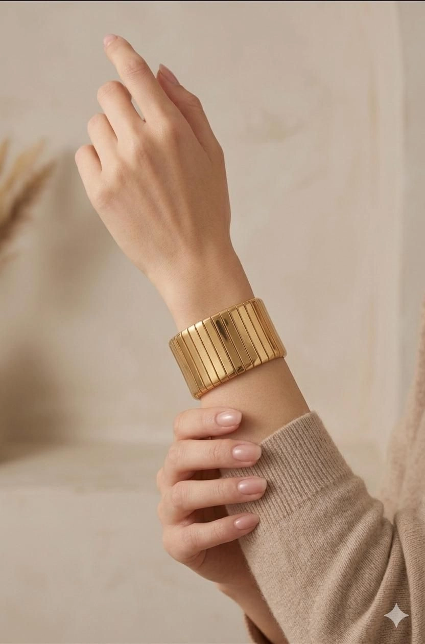 Architectural Gold Ribbed Cuff Bracelet