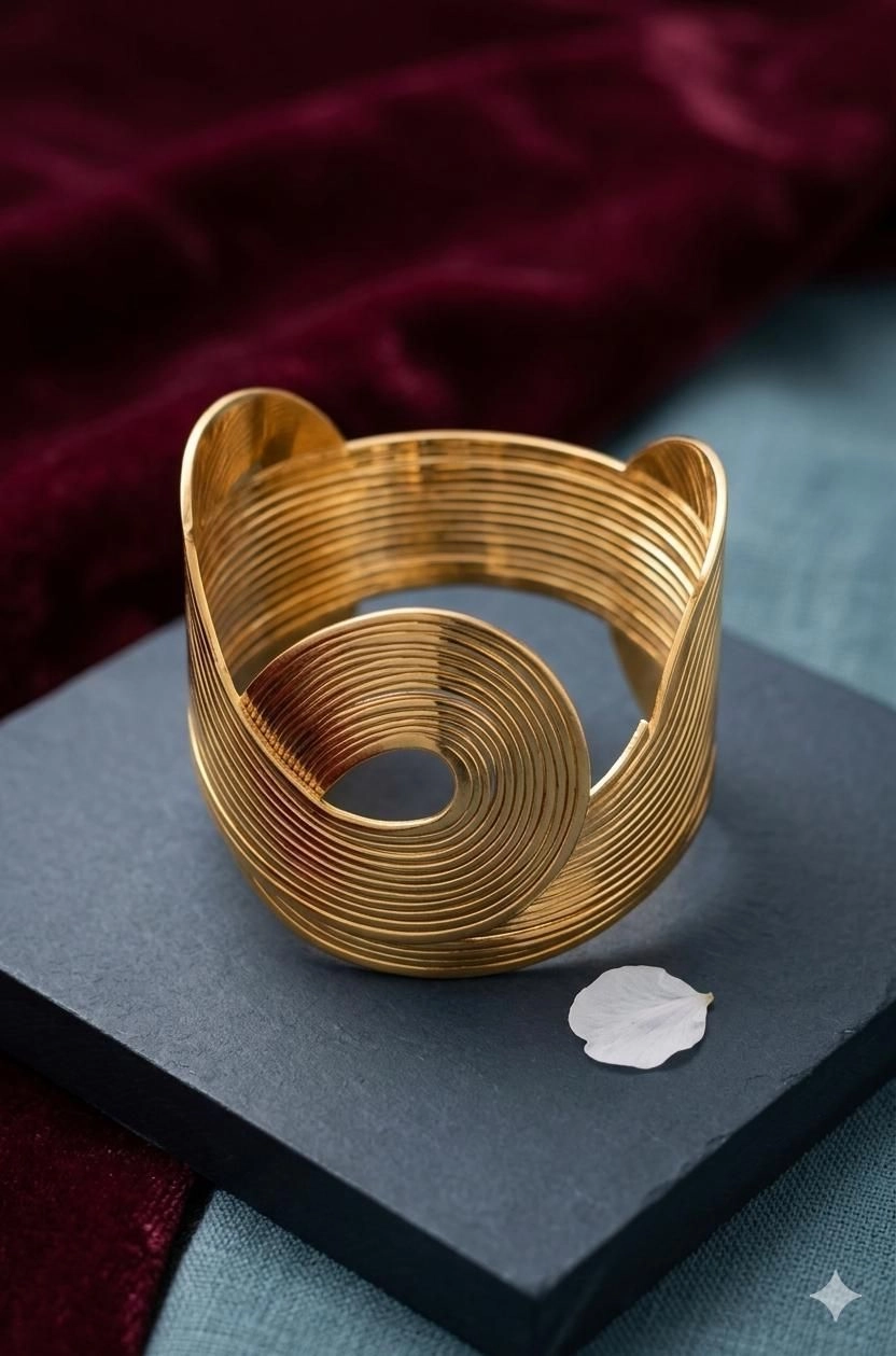 Golden Vortex Ribbed Statement Cuff