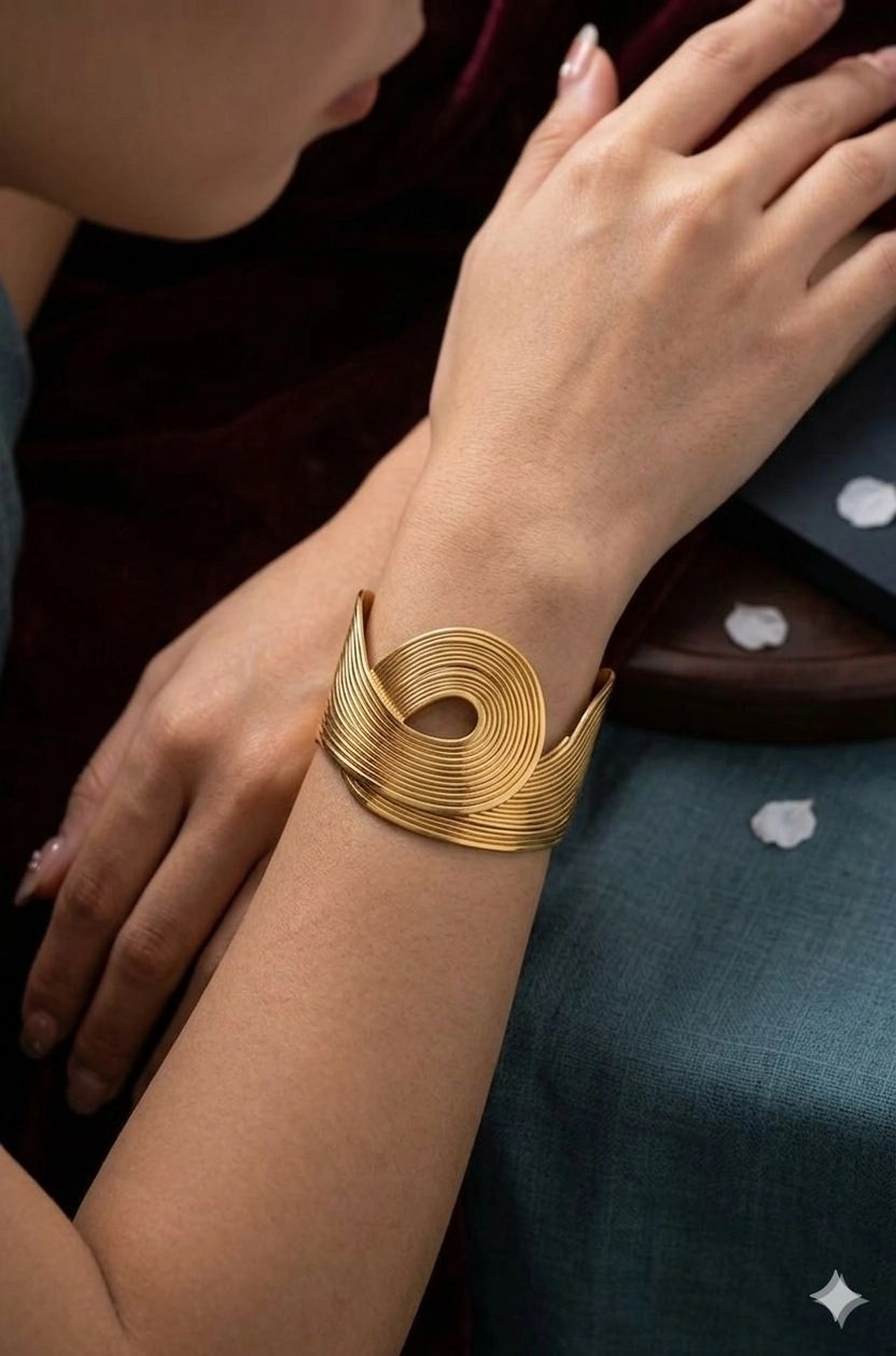 Golden Vortex Ribbed Statement Cuff