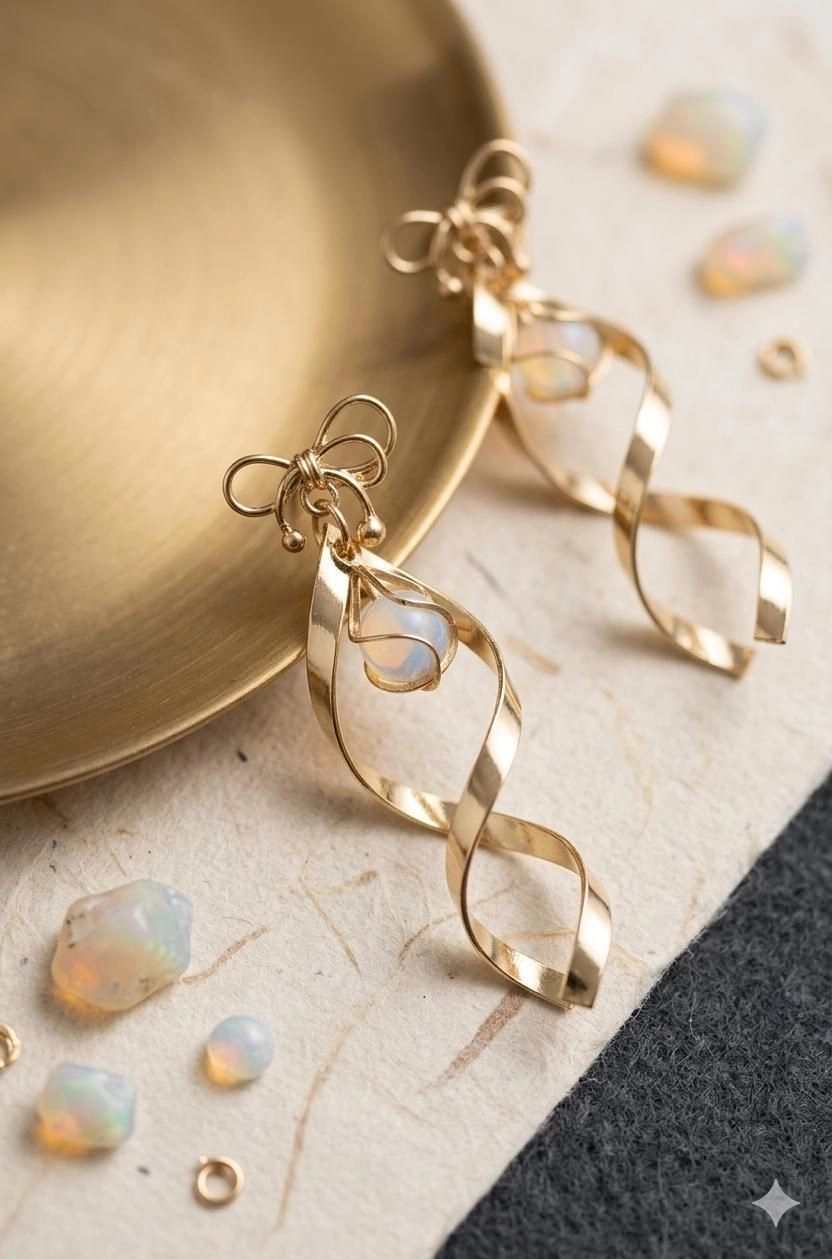 Celestial Opal Ribbon Drop Earrings