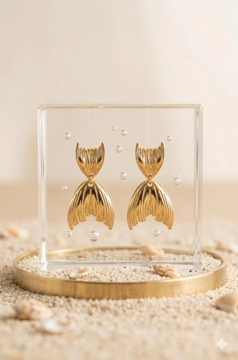 Golden Mermaid Tail Drop Earrings