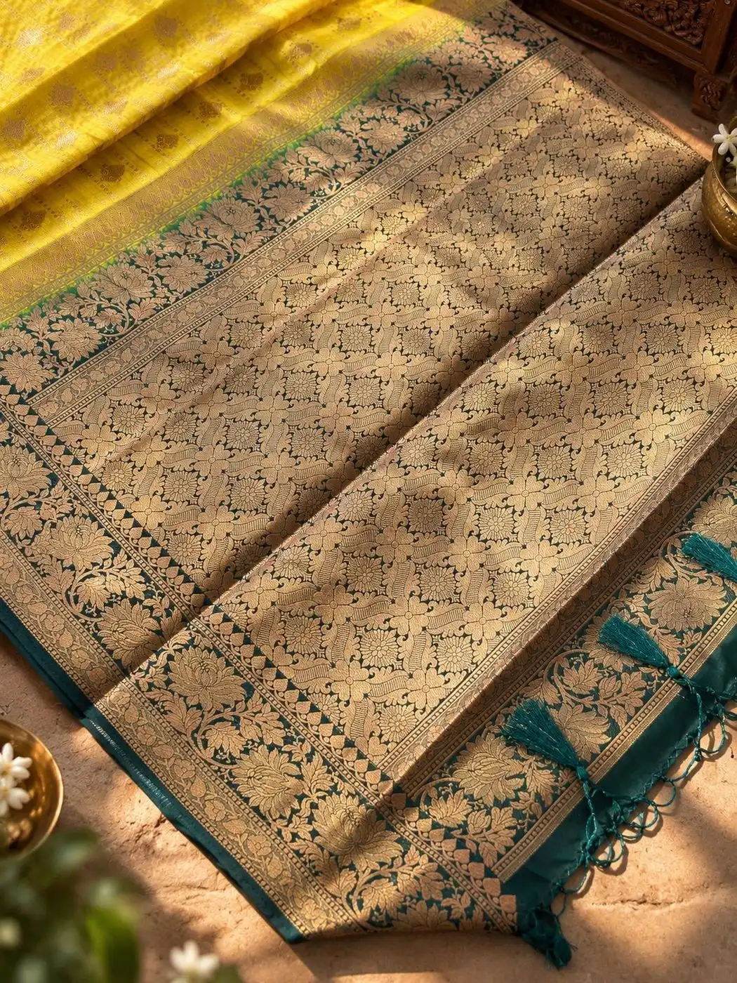 Semi Banarasi Yellow Bottle Green SS02 3