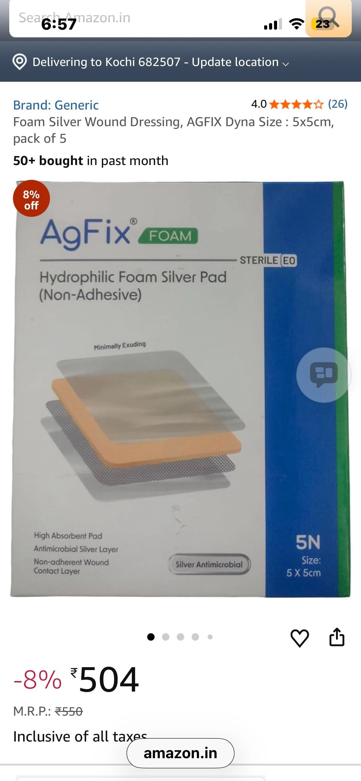 AgFix Ultra Foam Silver Dressing is designed to manage heavily exuding wounds. It combines the antimicrobial properties of silver with the high absorbency foam padding.1pc(5cmx5cm) 3