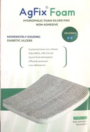 AgFix Ultra Foam Silver Dressing 10cm x 10cm (1Pc) | Antimicrobial Silver Wound Dressing | High Absorbency Foam for Heavily Exuding Wounds | Infection Protection & Fast Healing 1