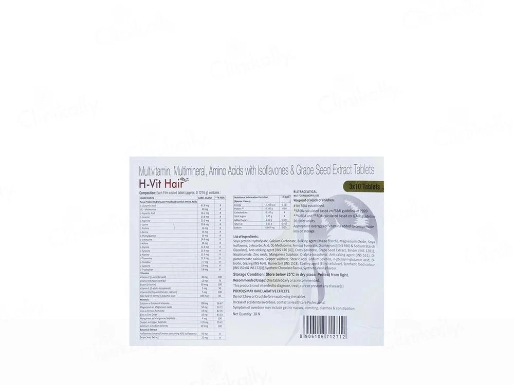 H-Vit Hair Tablets | Multivitamin, Multimineral & Amino Acid Hair Supplement 10s | 2