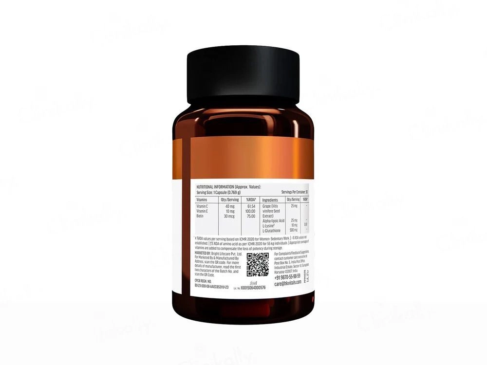 HK Vitals Glutathione Capsules 500mg with Vitamin C, E & Biotin | Skin Brightening Supplement 30s 3