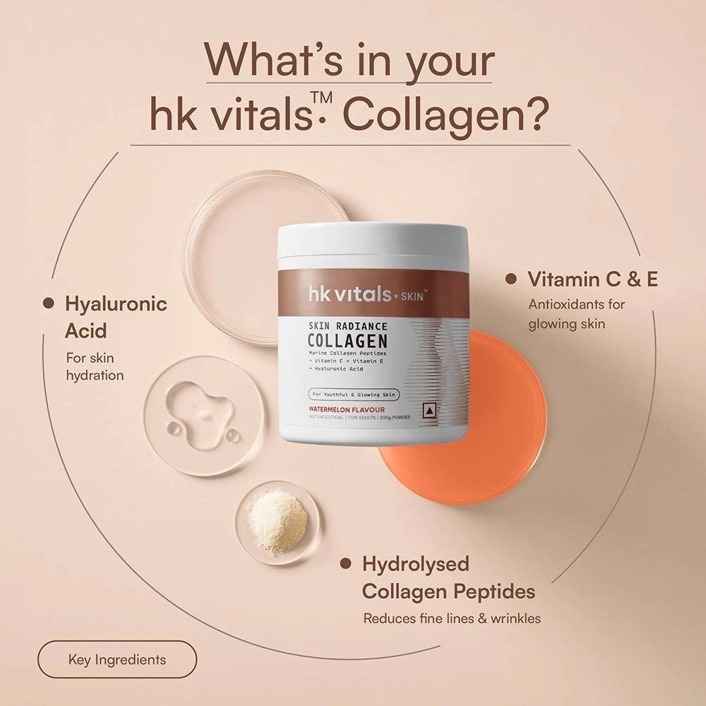 HK Vitals Skin Radiance Marine Collagen Powder 200g | Vitamin C, Vitamin E & Hyaluronic Acid water melon flavour. 9