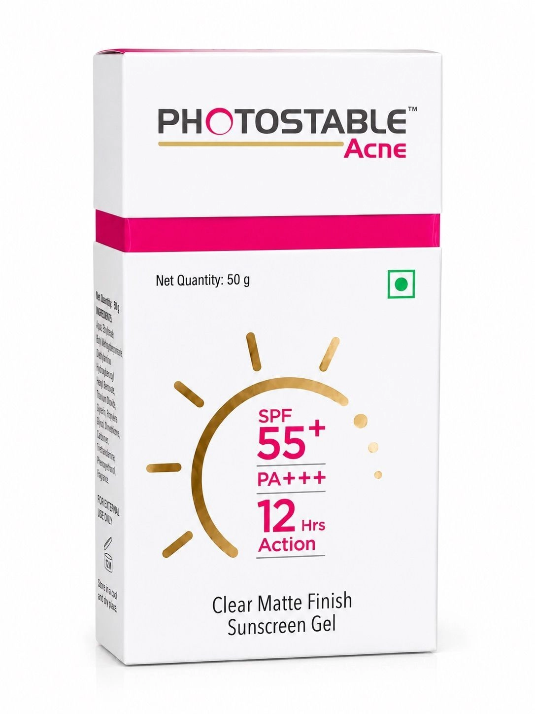 Photostable Acne Sunscreen Gel SPF 55+ PA+++ | Clear Matte Finish | 50g | Oil-Free UV Protection 3