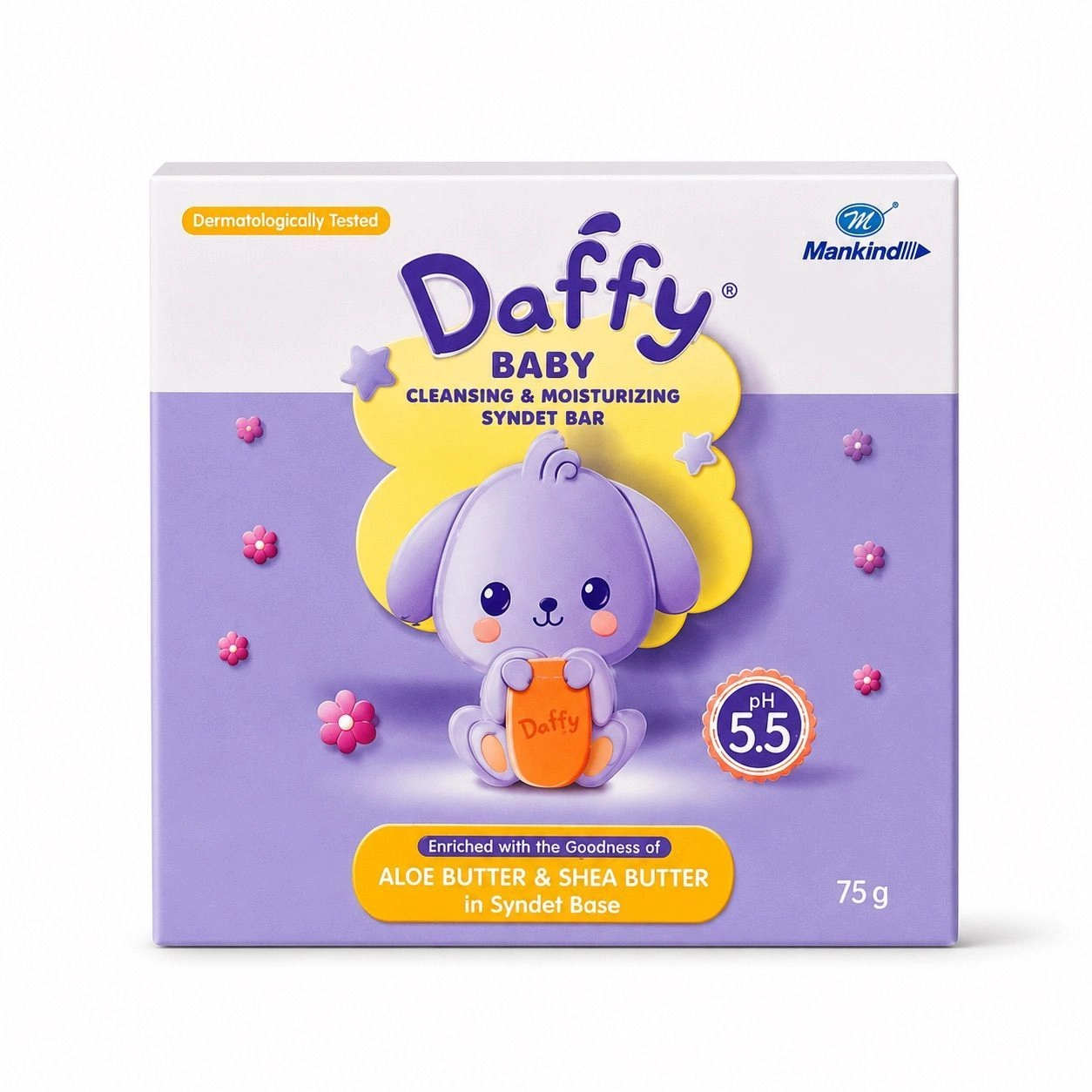 Daffy Baby Cleansing & Moisturizing Syndet Bar 75g | pH 5.5 Baby Soap with Aloe Butter & Shea Butter | Gentle Baby Bath Bar