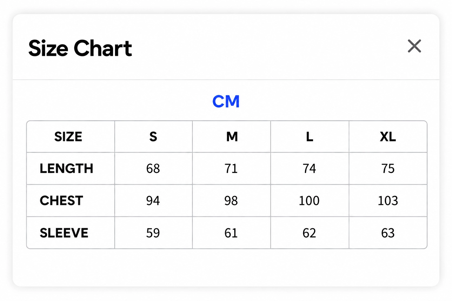 Size chart