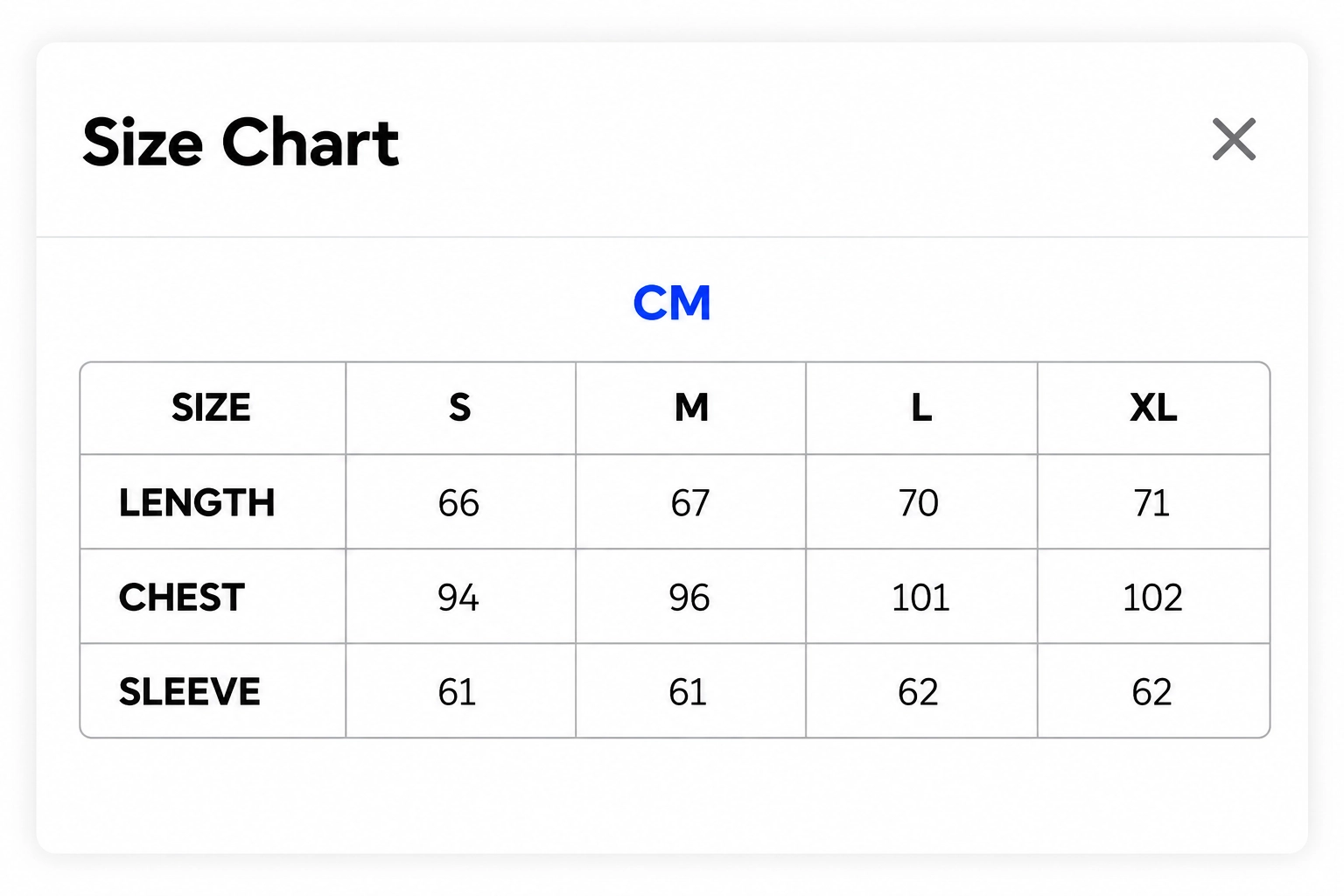 Size chart