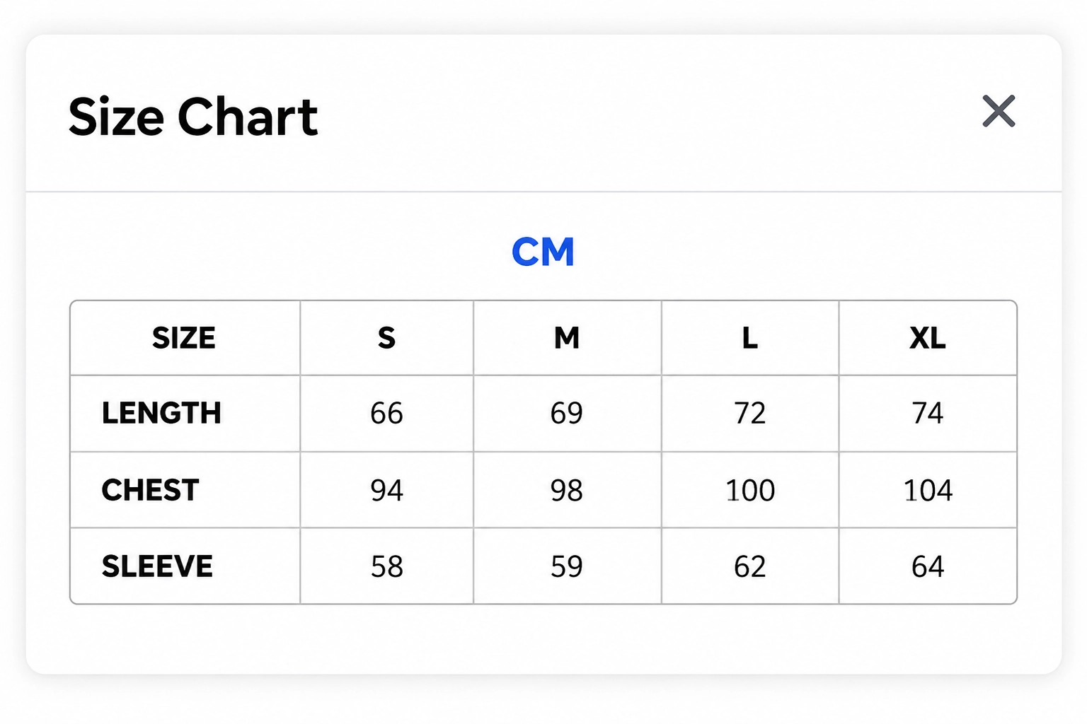 Size chart