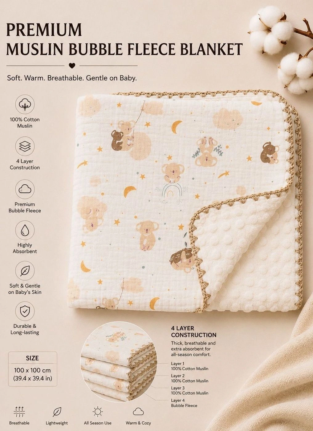 Muslin Bubble Fleece Blanket