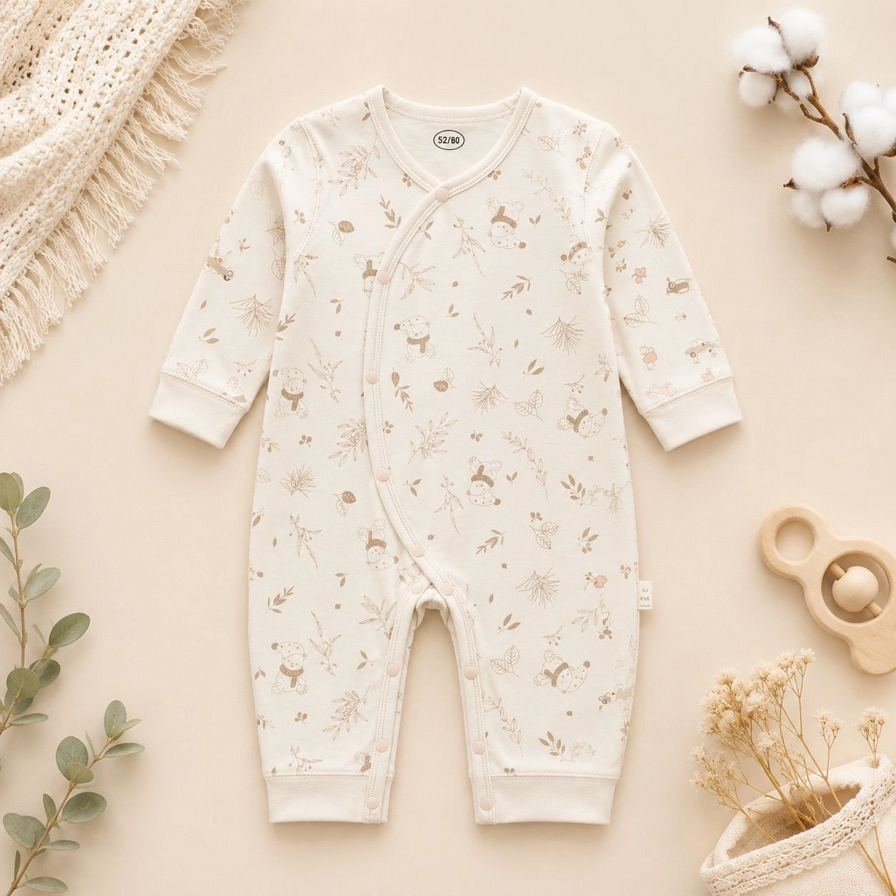Kimono-Style Footless Baby Romper - Leaf