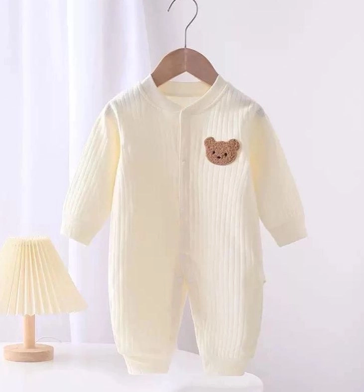 Newborn Ribbed Cotton Romper with Teddy Patch