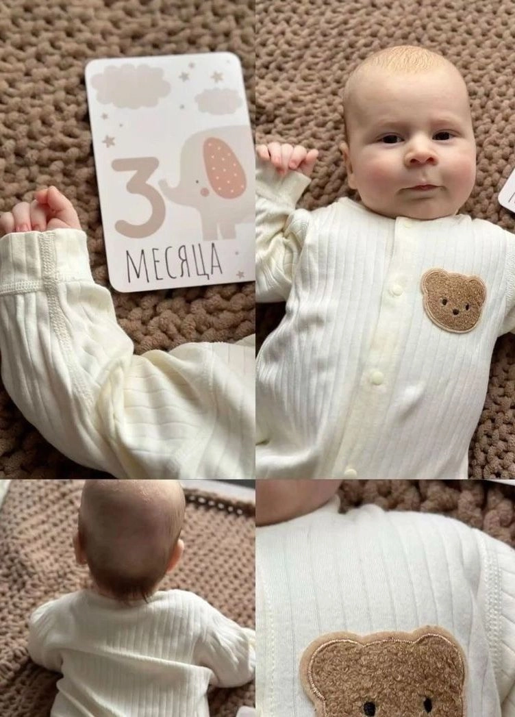 Newborn Ribbed Cotton Romper with Teddy Patch
