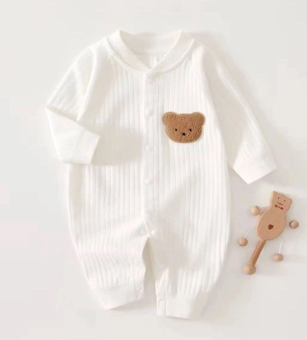 Newborn Ribbed Cotton Romper with Teddy Patch