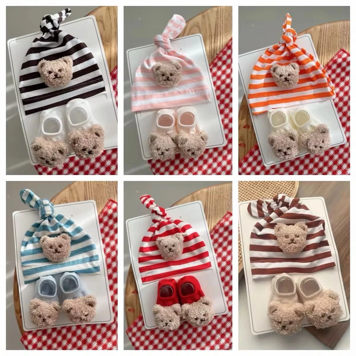 Teddy Bear Knot Cap and Booties Set
