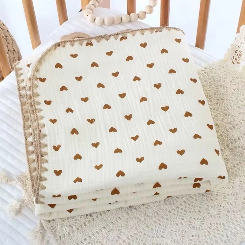 4-Layer Muslin Blanket - Heart Print 1