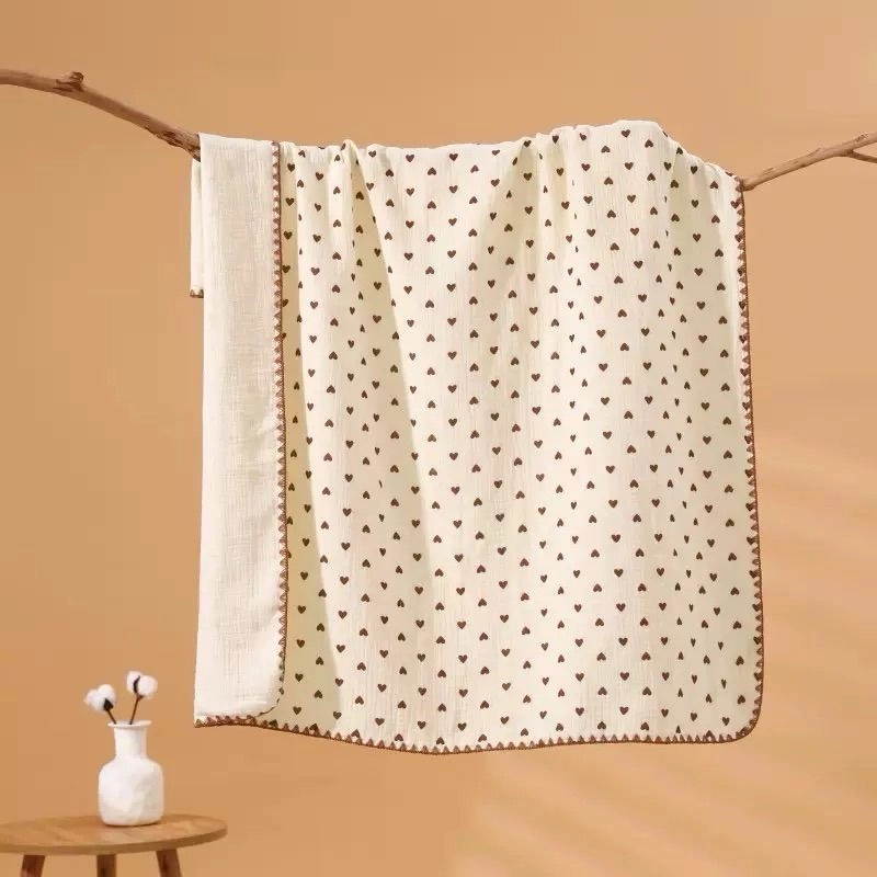 4-Layer Muslin Blanket - Heart Print 6