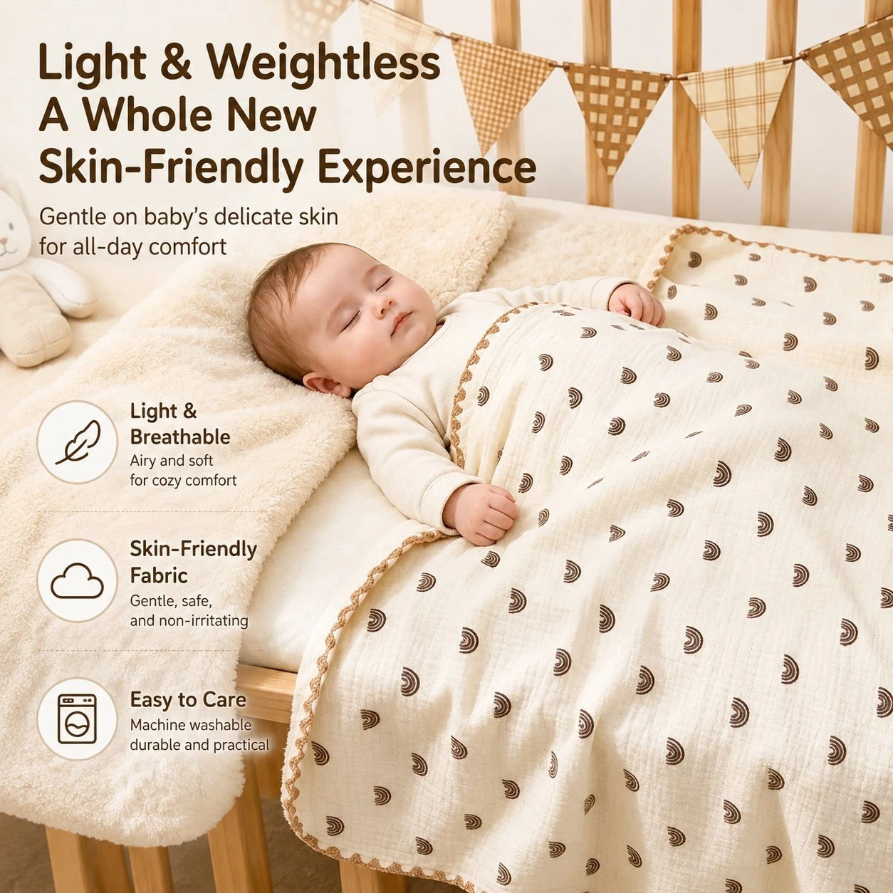 Bubble Fleece Muslin Blanket - Rainbow Print 3
