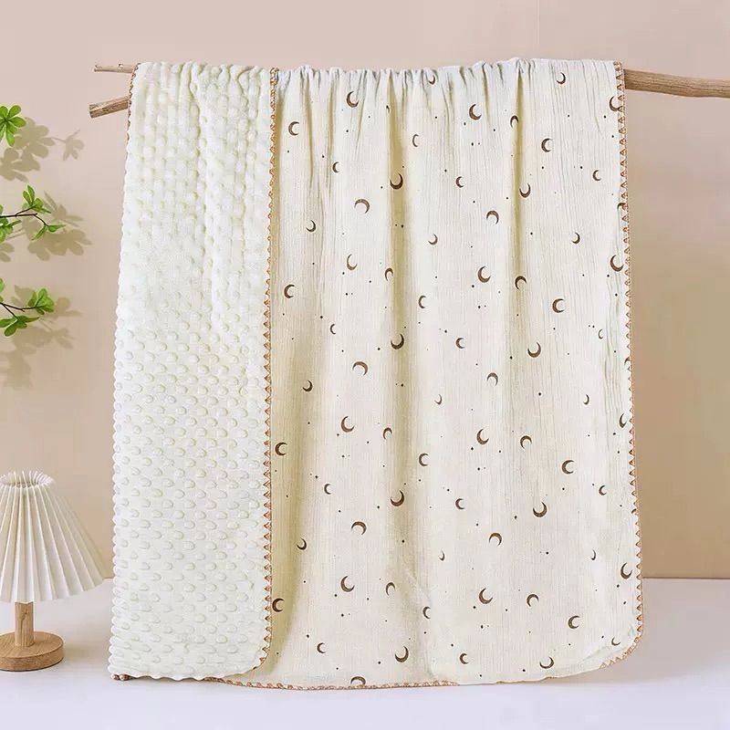 Bubble Fleece Muslin Blanket - Moon 4