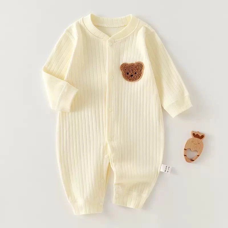 Newborn Ribbed Cotton Romper with Teddy Patch