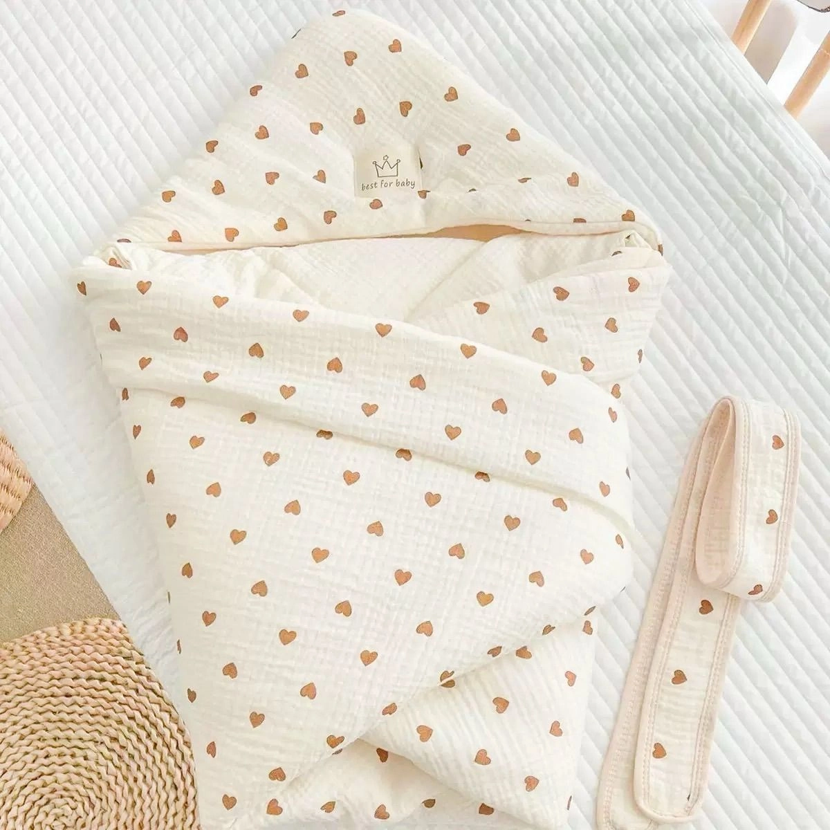 Muslin Hooded Quilted Blanket- Heart Print 2