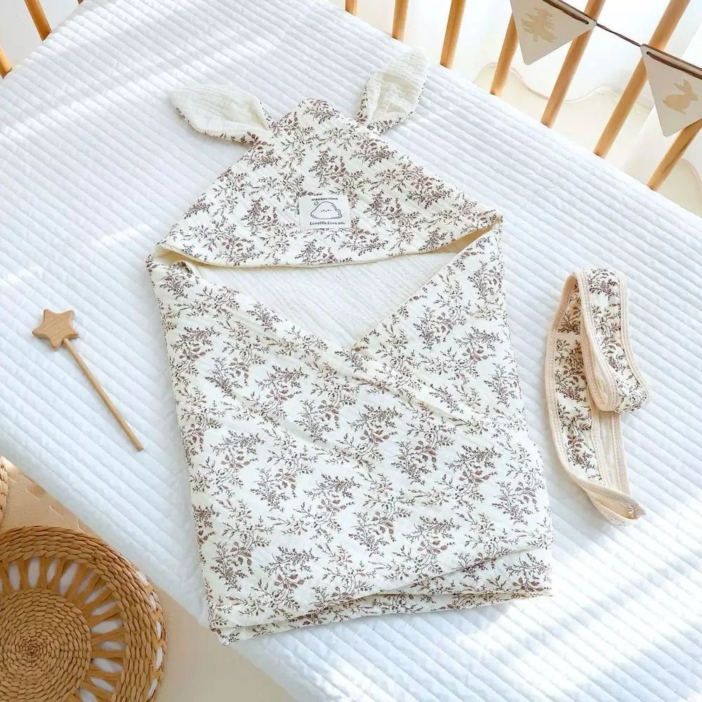 Muslin Hooded Quilted Blanket- Leaf Print 4