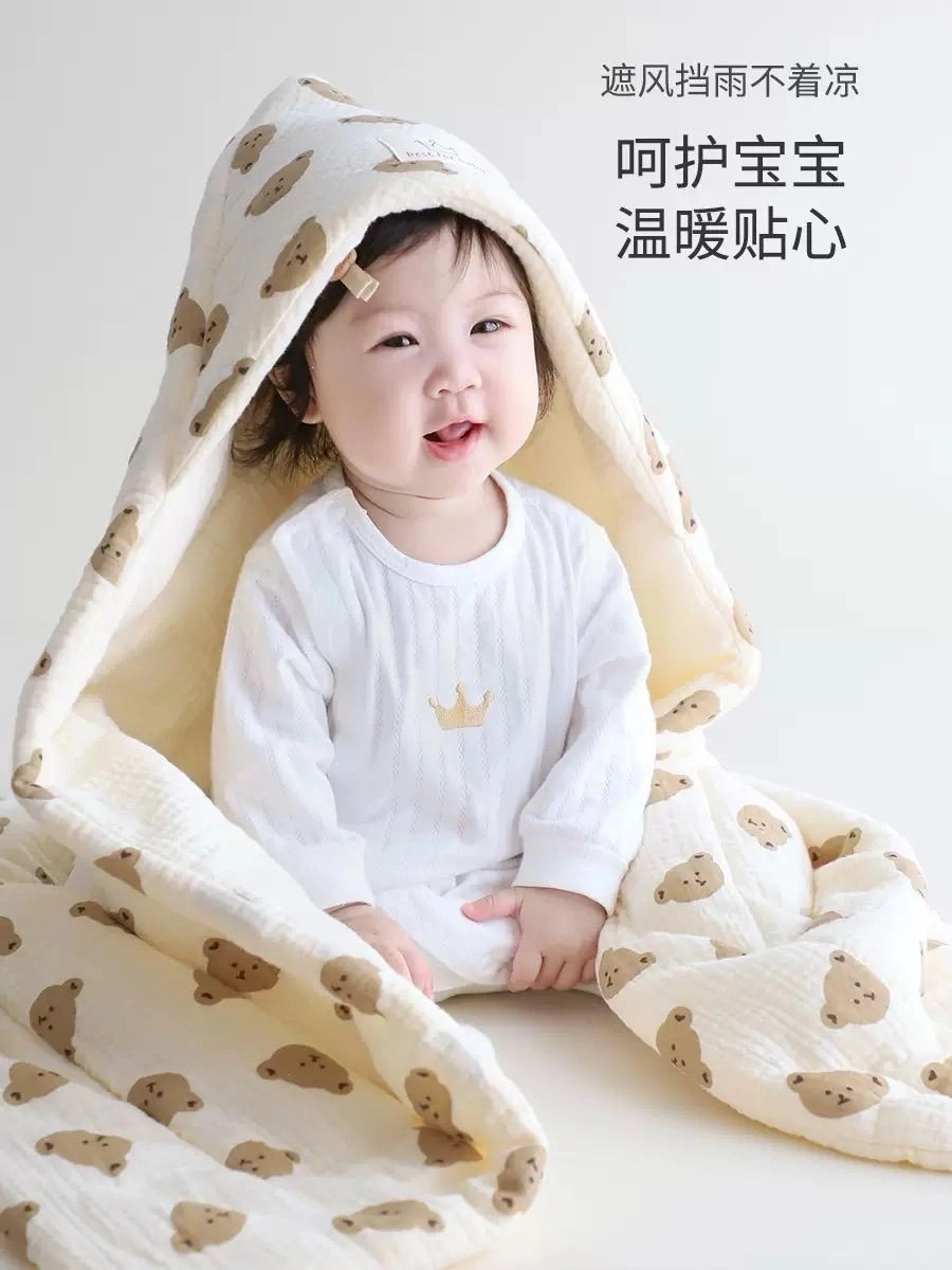 Muslin Hooded Quilted Blanket - Teddy 5