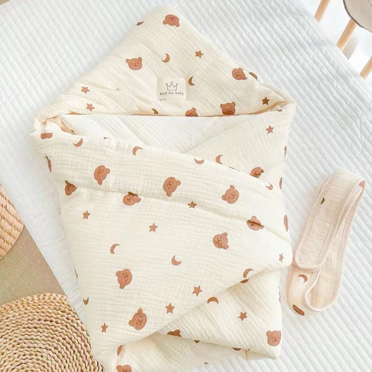 Muslin Hooded Quilted Blanket- Teddy Moon Star 5