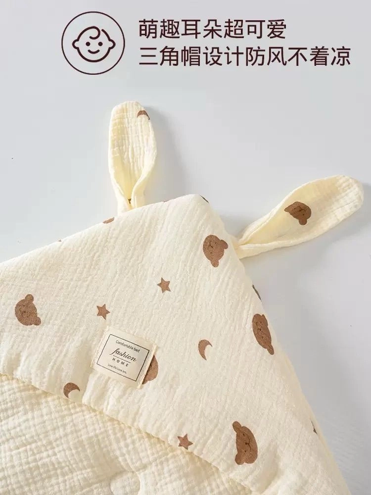 Muslin Hooded Quilted Blanket- Teddy Moon Star 2